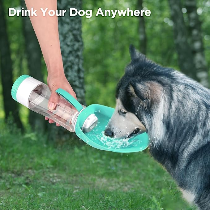 Dog Water Bottle, Pet Water Bottle with Food Container and Drinking Feeder, Leak Proof, BPA-Free, Portable Foldable Puppy Water Cup Dispenser for Outdoor Walking, Travel, Large Light Blue