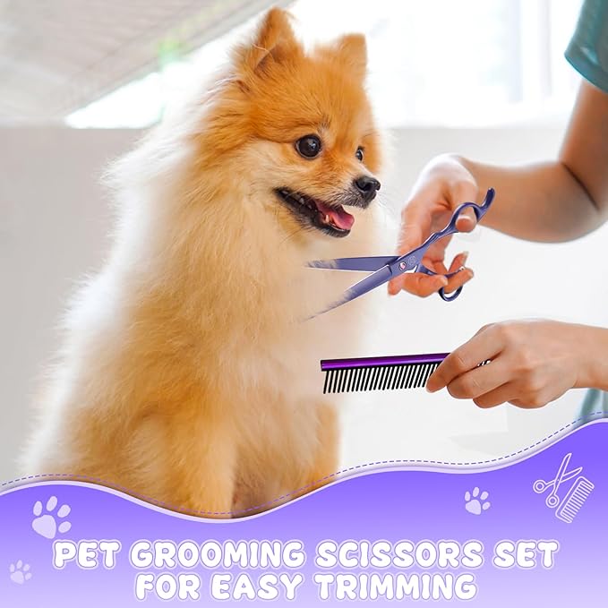 Professional Dog Grooming Scissors Set, 7 Inch/8 Inch Pet Grooming Scissors Chunkers Shears for Dog, Curved Dog Grooming Scissors, Thinning Shears for Dog with Grooming Comb
