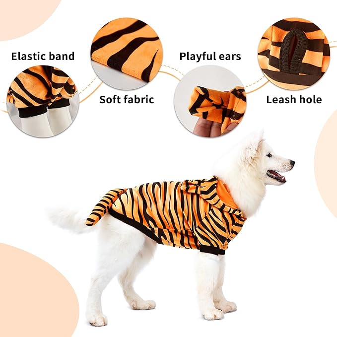 NACOCO Halloween Dog Tiger Costume-Pet Cosplay Clothes Cat Coat Hoodie Outfits Warm Winter Apparel for Dog Small and Medium Cat(Orange, 4XL)