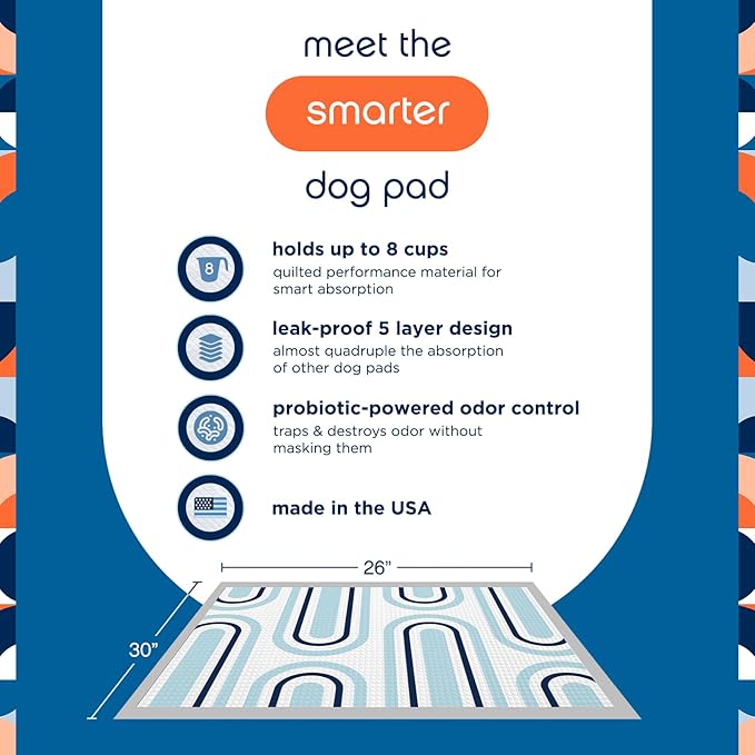 Pet Life Unlimited Smart Prints Extra Large Puppy Pads – 26" x 30", 25 Count (XL) | Stylish Dog Training Pads with Odor Controlling Wetness-Activated Sweet Bluegrass Scent | USA Made