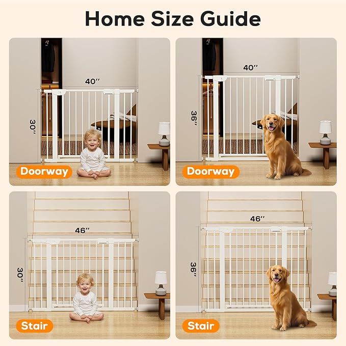 29.5-46" Baby Gate for Stairs, Baby Safety Essentials, Auto Close Gate for Doorways, Easy Install Pressure Mounted Dog Gate Indoor, Pet Gates for Dogs, White (2 Pack)