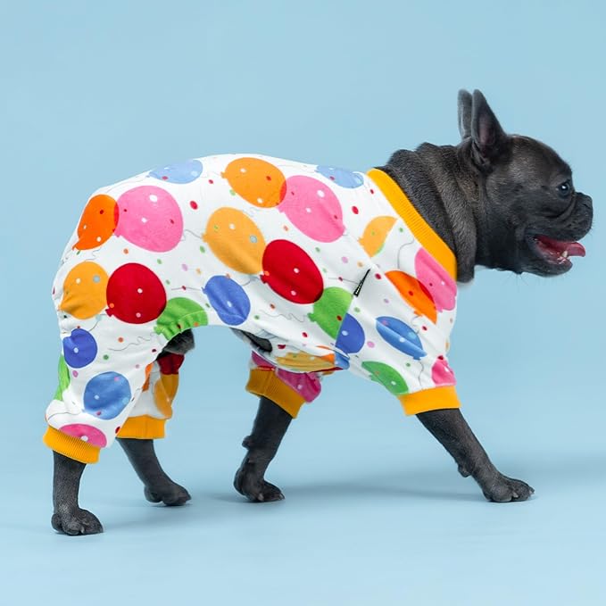 Fitwarm Balloon Dog Fleece Pajamas, Birthday Outfit for Small Dogs Boy Girl, Cozy Pet Onesie with Feet, White, Yellow, Red, Blue, Green, XXL