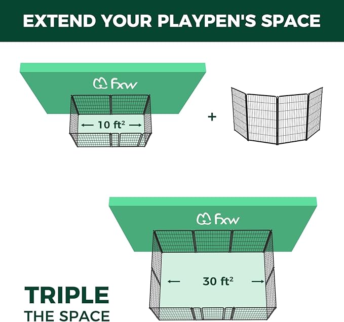 FXW Homeplus Unleashed Indoor Dog Playpen - Stress-Free and Safe Play, Heavy Duty 45 Inch 4 Panels Dog Pen for Large Dogs, Black│Patented