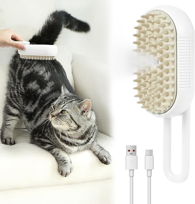 Nepfaivy Cat Steam Brush for Shedding - Steam Cat Brush for Indoor Cats, Rechargeable Steaming Pet Mist Water Steamer for Indoor Kitten, Pet Spray Hair Removal Comb for Massage, Spritz Defur Comb