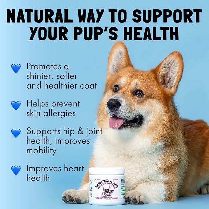 Omega 3 Alaskan Salmon Oil Treats for Dogs 30 Fish Oil Chew Supplement Skin and Coat Allergy and Itch Relief Hip & Joint Health Brain Shedding Hot Spots Treatment Omega 3 6 9 EPA & DHA Fatty Acids