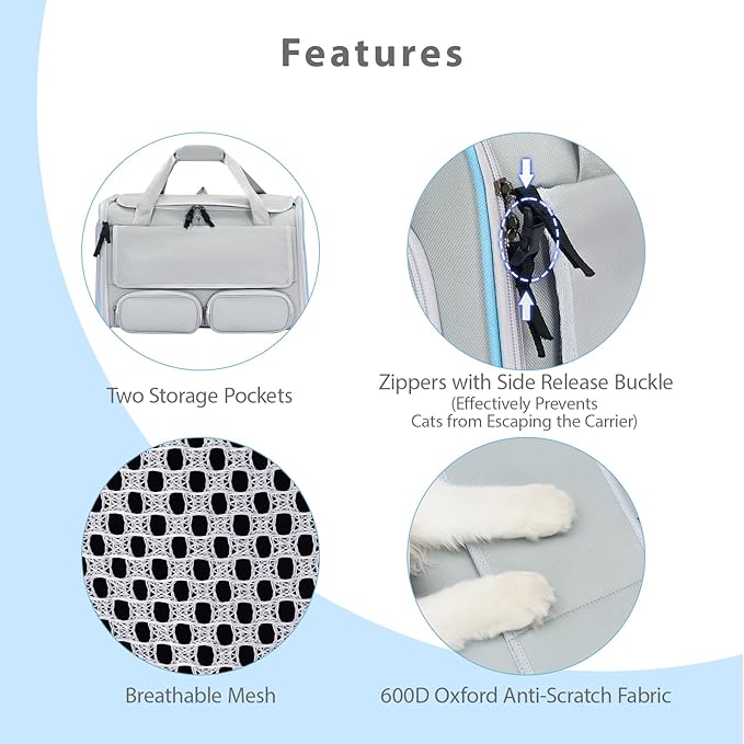 Cat, Dog Carrier for Pets up to 15 lbs, Soft-Sided Collapsible Pet Carrier with Upgraded Sturdy Base, Privacy Curtain and 2 Storage Bags, Cat Bag for Medium Cats and Small Dogs