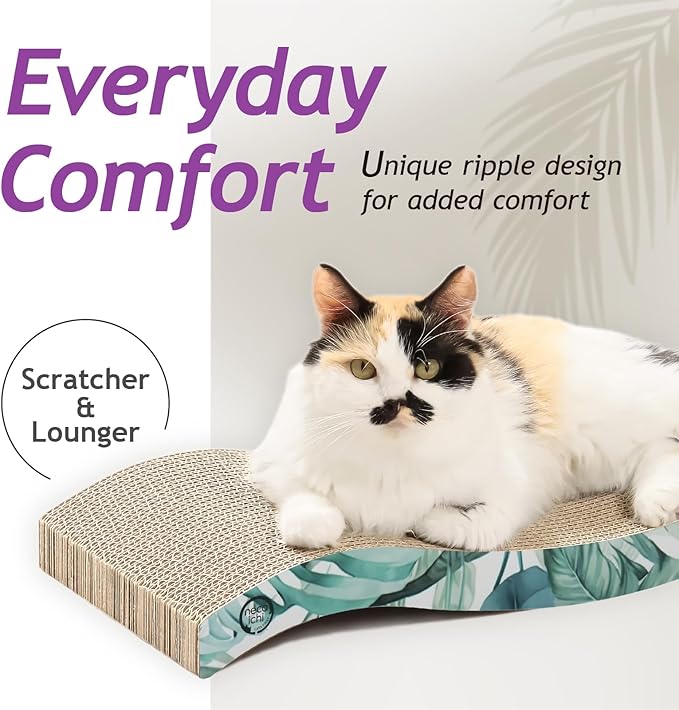 Reversible Wave Cat Scratcher for Indoor Cats - Cat Scratching Board, Horizontal Cat Scratch Pad Lounger with Reversible Usability and Extra Comfort for Lounge(2Pack, Go Green)