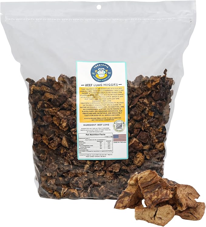 Beef Lung Nuggies Dog Treats, 4 LB Bag - All-Natural, Sustainable, Healthy, High Protein, Hand-Trimmed, Slow-Roasted, Made in The USA, Nutritious, No Additives, No Fillers