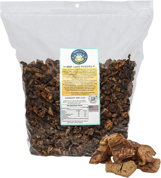 Beef Lung Nuggies Dog Treats, 4 LB Bag - All-Natural, Sustainable, Healthy, High Protein, Hand-Trimmed, Slow-Roasted, Made in The USA, Nutritious, No Additives, No Fillers