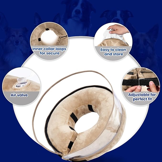 BARKLESS Dog Cone, Inflatable Dog Cone After Surgery for Large Breeds, Soft Surgery Collar with Enhanced Anti-Licking Guard Shield for Pets, Patented Protective Donut Collar