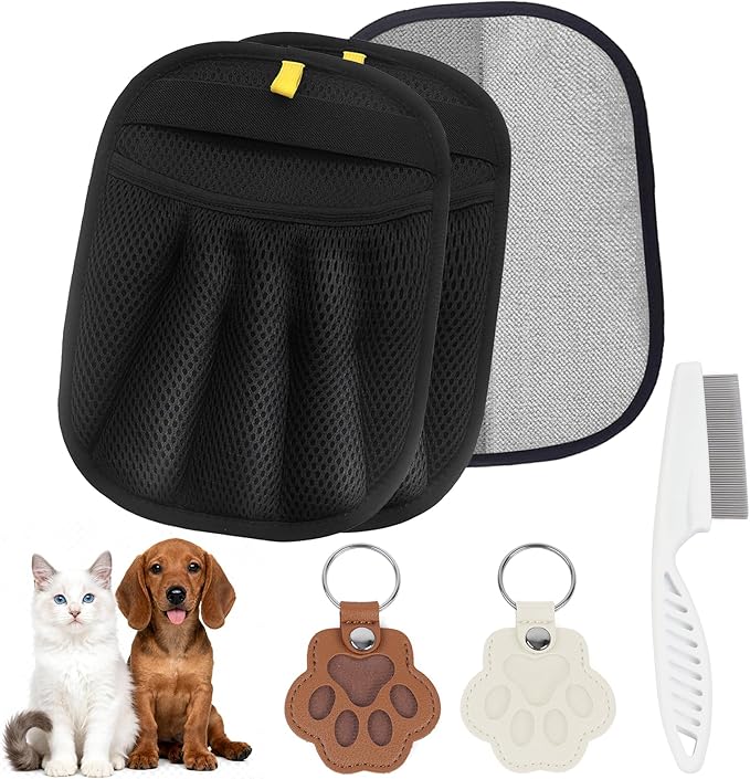 Pet Hair Removal Glove, Newly Upgraded Electrostatic Pet Hair Remover Glove with Comb & Pet Hair Keychain, Magic Glove for Pet Hair for Clothing, Couch, Carpet, Car Seat (2 Pack)