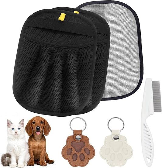 Pet Hair Removal Glove, Newly Upgraded Electrostatic Pet Hair Remover Glove with Comb & Pet Hair Keychain, Magic Glove for Pet Hair for Clothing, Couch, Carpet, Car Seat (2 Pack)