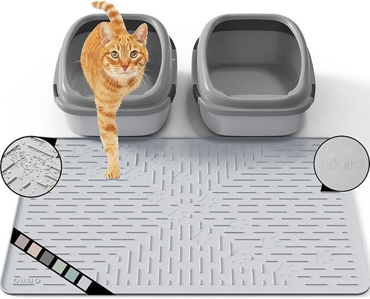 OHMO Cat Litter Mat Large Trapping Mat Premium Silicone Rubber 31.5x23.6 Ash Grey, Waterproof and BPA Free Kitty Litter Box Mat, Easy to Clean and Keeps The Floor Tidy
