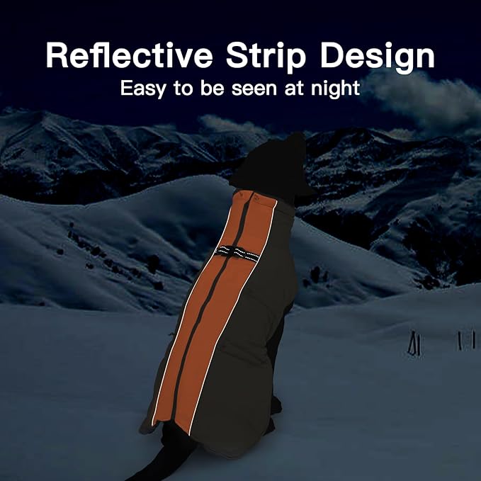 Dog Winter Jacket - XX Large, Warm Zip Up Snowsuit Dog Harness Vest, Reflective, Water-Resistant, Orange-Gray