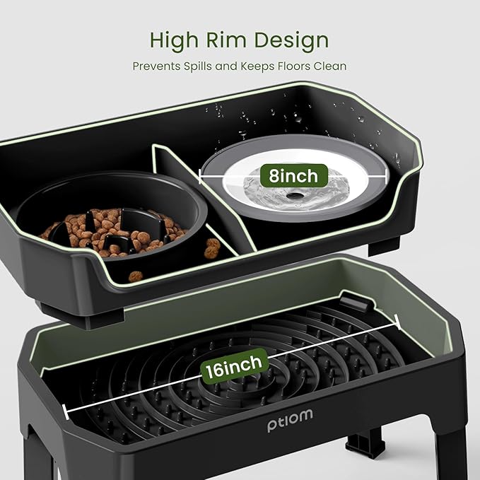 4-in-1 Elevated Slow Feeder Dog Bowls, 4 Height Adjustable Mess Proof Raised Dog Bowl Stand with No Spill Water Bowl, Stainless Steel Doggy Food Dish & Slow Feeder for Large Medium Small Pets