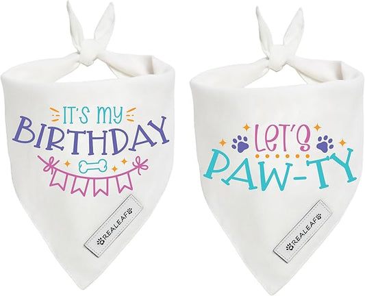 Realeaf Birthday Dog Bandanas 2 Pack (White, X-Large)