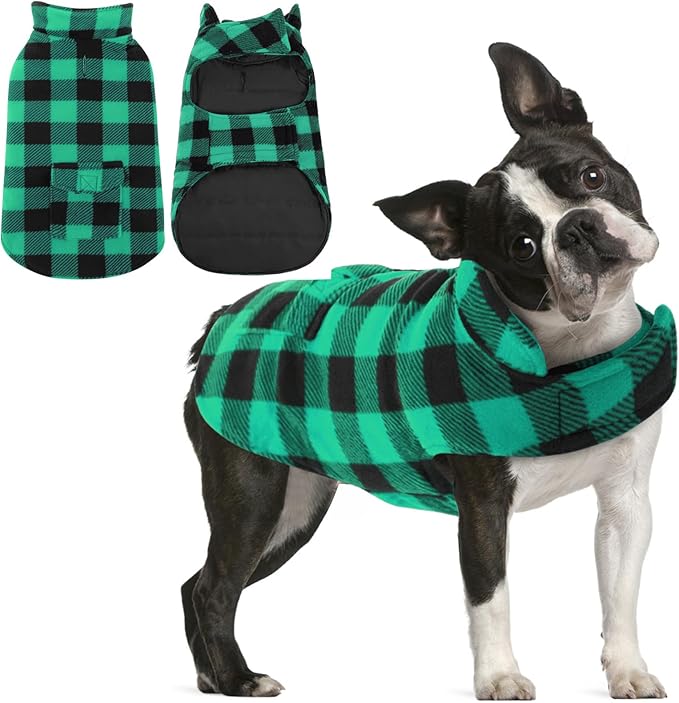 AOFITEE Dog Coat Plaid Dog Winter Coat for Small Dogs, Warm Dogs Jacket Christmas Sweater, Waterproof Pet Puffer Jacket, Reversible Pet Cold Weather Coats for Small Medium Large Pets, Green L
