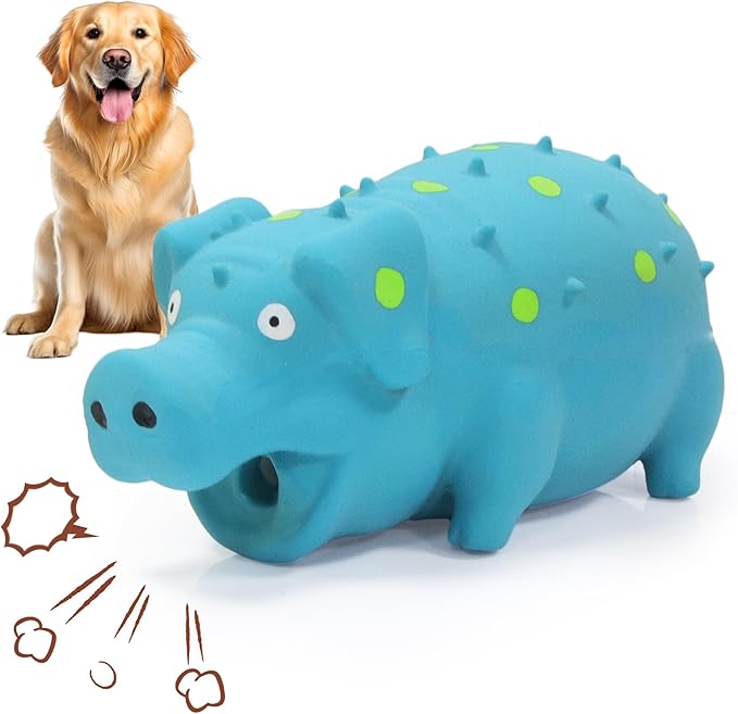 Squeaky Pig Dog Toy That Oinks, Latex Pig 7.3 in Grunting Dog Toys, Durable Dog Chewing Toys for Small Medium Large Dogs (Blue, 1 Pcs)
