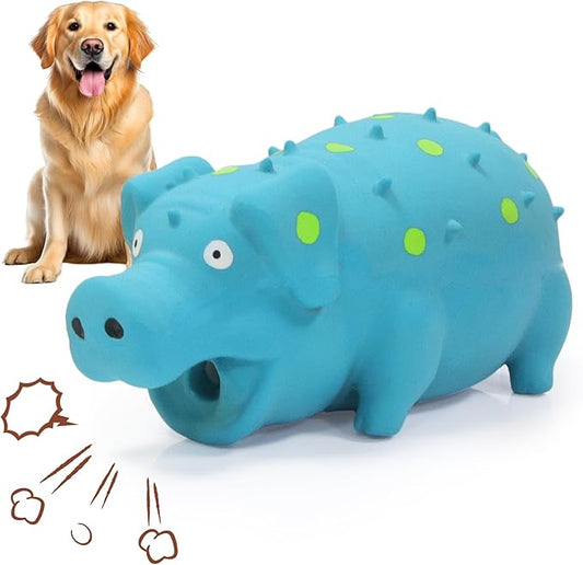 Squeaky Pig Dog Toy That Oinks, Latex Pig 7.3 in Grunting Dog Toys, Durable Dog Chewing Toys for Small Medium Large Dogs (Blue, 1 Pcs)