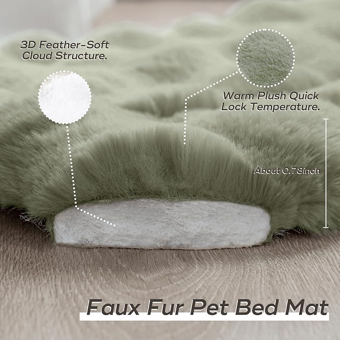 Cat Beds for Indoor Cats Faux Fur Pet Mat Cute Kitten Plush Bed with Non-Slip Bottom for Carriers/Sofa Dog & Puppy Friendly 27 x 20 Inch Green