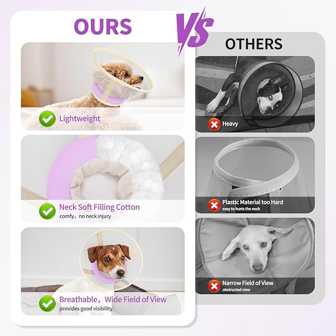 Soft Dog Cone Collar to Stop Licking-Adjustable Comfortable Mesh Recovery Collar After Surgery for Small Miniature Dogs, Alternative to Plastic Elizabethan Collar for Neuter Incision Care (Purple,M)