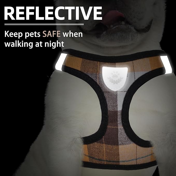 PUPTECK Adjustable Dog Harness Collar and Leash Set Step in No Pull Pet Harness for Small Medium Dogs Puppy and Cats Outdoor Walking Running, Soft Mesh Padded Reflective Vest Harnesses, Orange L