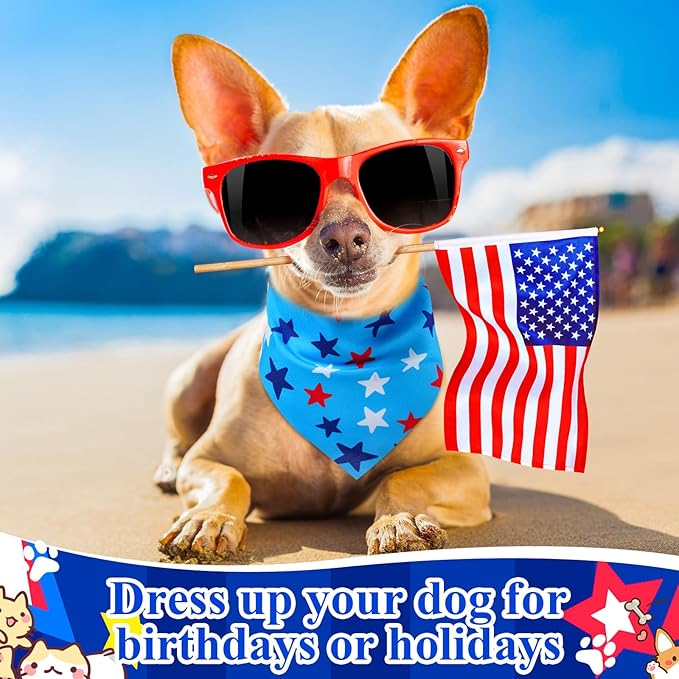 Sanwuta 72 Pcs Patriotic Dog Bandana Bulk Washable Puppy Triangle Scarfs Veterans Day Cat Bandanas Adjustable Soft Cute Pet Triangle Bibs Accessories for Small Medium Dogs Cats Pets Costume