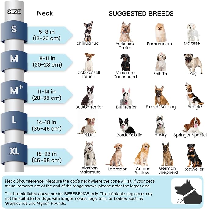 BARKLESS Inflatable Dog Cone, Protective Dog Surgery Collar to Stop Licking Biting Wounds, Patented Soft Donut Cone with Clear Shield, Adjustable Blow-up Collar for Surgery Recovery (Grey, M)