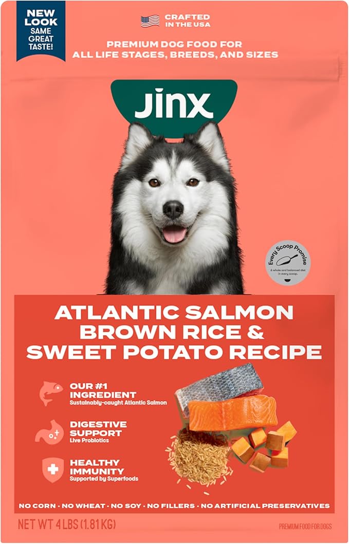 Jinx Premium Dry Dog Food, for All Life-Stages - Real Salmon, Brown Rice & Sweet Potato Kibble with Superfoods for Immune Support & Probiotics for Digestive Support - No Fillers – 4lb