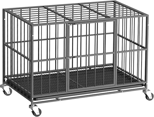 Heavy Duty Indestructible Dog Crate 38 Inch with Removable Tray, Sizes & Colors Optional, Escape Proof Double Door High Anxiety Cage Indoor, Kennel with Wheels for Large Dogs, XL XXL XXL