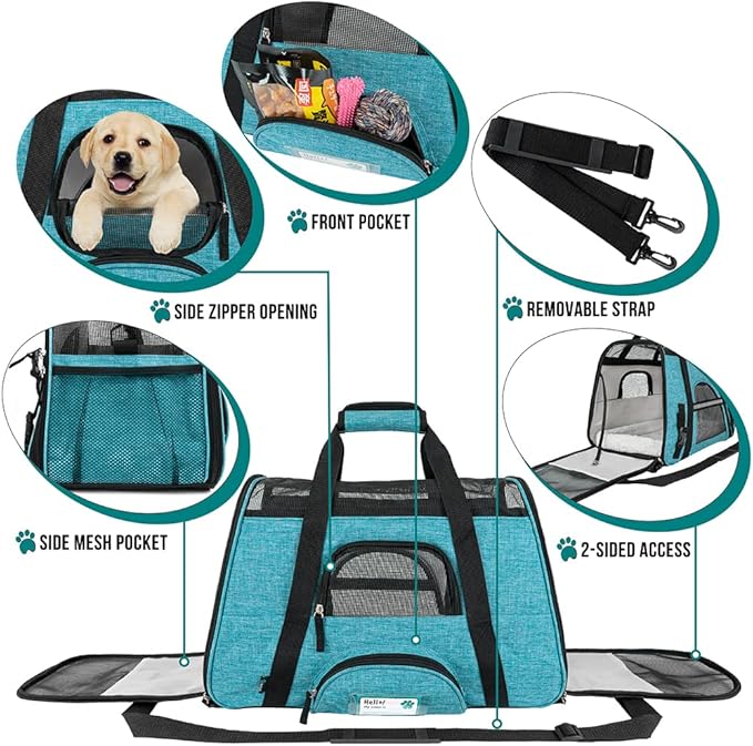PetAmi Airline Approved Pet Carrier for Cat, Soft Sided Dog Carrier for Small Dog, Cat Travel Supplies Accessories Indoor Cat, Ventilated Pet Carrying Bag Medium Large Kitten Puppy, Large Heather Blue