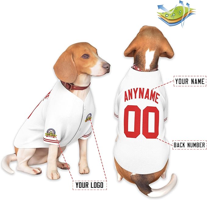 Custom Dog Baseball Jersey with Name Number Logo for Small Pet Dogs-Personalized Dog Shirts