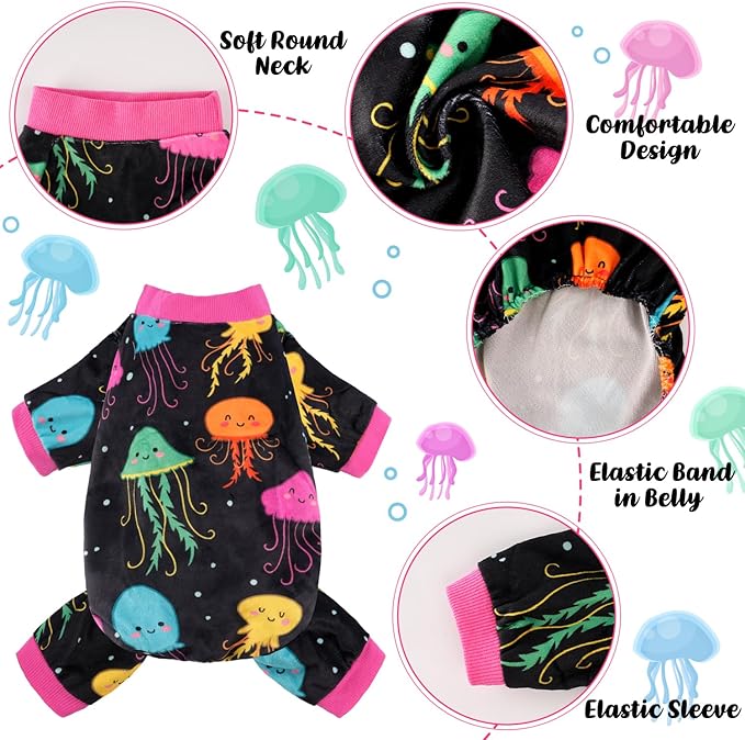 4 Pack Dog Pajamas Soft Lightweight Dog Recovery Suit Onesie Clothes for Small Medium Female Boys Girls Dogs Cats (XXL (Back: 17.8",Chest: 22.8", Neck: 13"), Dinosaur,Jellyfish, Transportation,Shark)