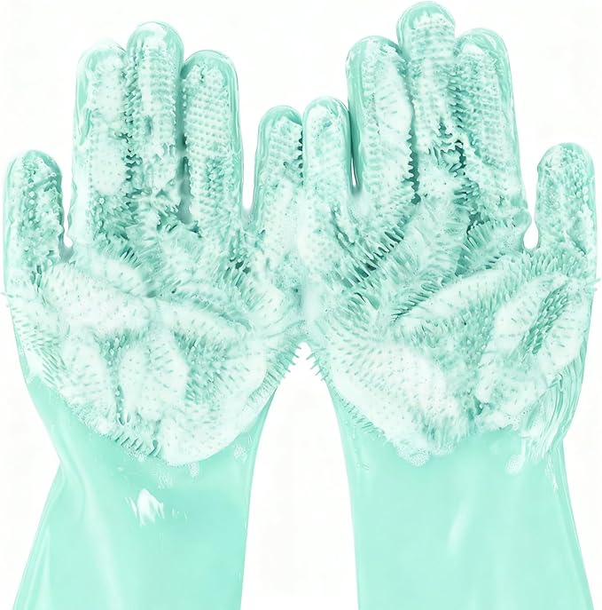 Pecute Large Pet Grooming Gloves with Heat-Resistant, High-Density Silicone Teeth for Washing, Massaging, and Enhanced Five Finger Design