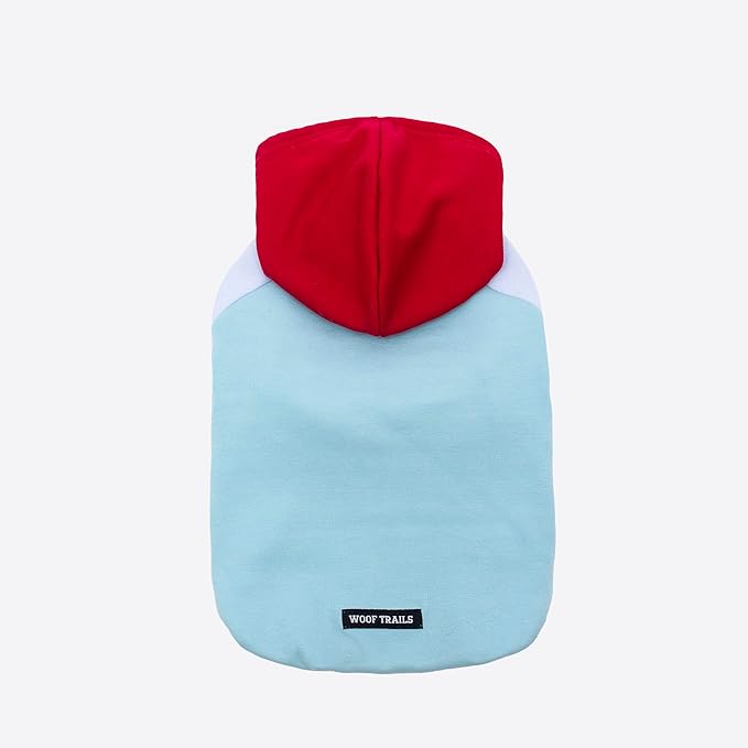 Color Block Dog Hoodie Dog Clothes Extra Warm Fleece Lining Stretchy Fit for Small Medium Large Dogs (Red Blue, Small)
