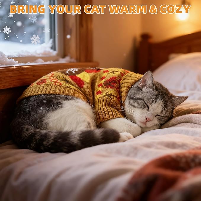 KOOLTAIL Thanksgiving Cat Sweater Turtleneck - Soft Knit Cat Sweaters for Cats Only, Turkey Pattern Thick Warm Winter Cold Weather Pet Clothes for Small Medium Large Kitten Puppy Boys Girls, Brown M