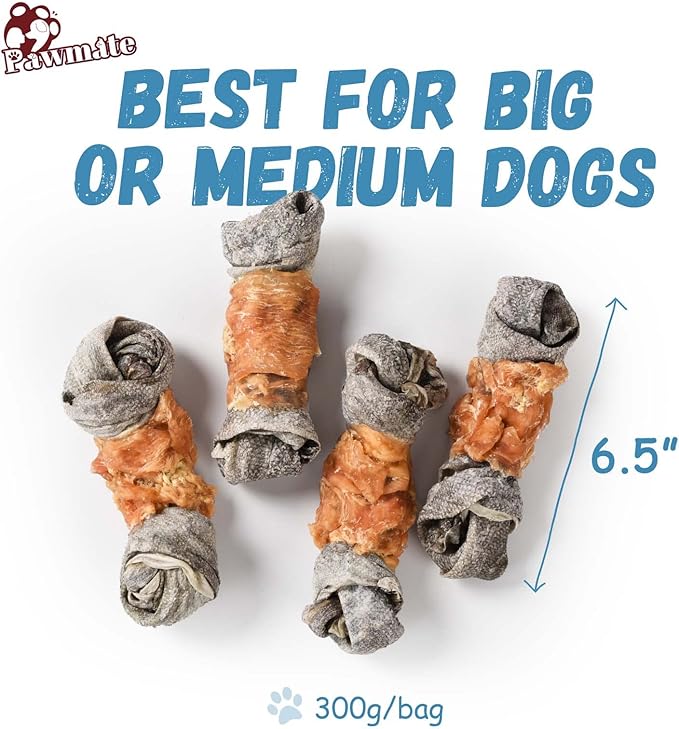 Dog Treats Chicken Wrapped Cod Skin Knotted Bones-6.5", All-Natural Healthy Fish Skin Dog Chew Treats, Rich in Omega-3 Protein, 4 Counts, 10.6oz