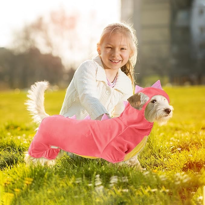 Hotumn Dinosaur Dog Halloween Costume Pet Dino Hoodie for Small Dogs (X-Small, Pink)