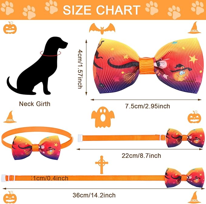 Eccliy 50 Pcs Halloween Dog Bow Ties Halloween Dog Collars Adjustable Puppy Hair Bows Neckties Set Pumpkin Ghost Pet Bow Ties Collar for Puppy Small Medium Large Pets