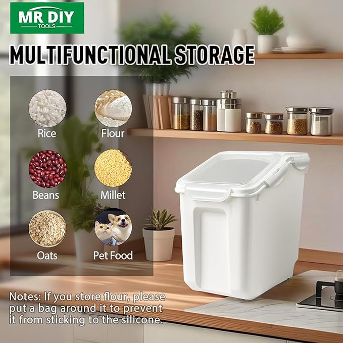 2 Pack Large Dog Food Storage Container, Flour Rice Storage Bin with 2 Measuring Cups, 25Lbs (15 Liters) with Wheels Seal Locking Lid PP Material, Sugar, Cereal and Dog Cat Pet food Containers