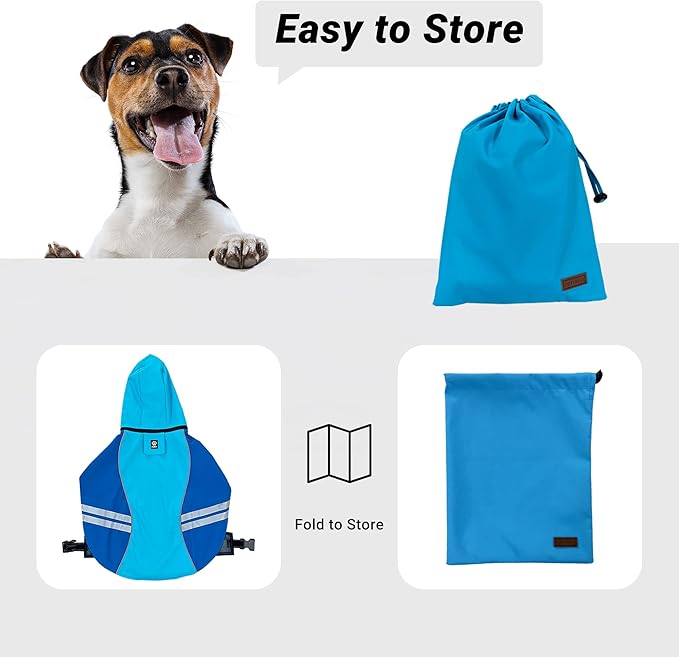 Dog Raincoat for Medium Large Extra Large Dogs, Waterproof Rain Jacket with Reflective Strap, Lightweight Hoodies Full-Body Coverage Dry Clothes (M, Blue)