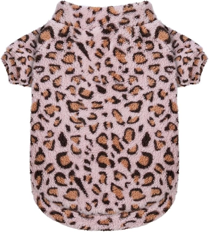 GreenJoy Leopard Print Dog Sweater – Stretchy Fleece Dog Turtleneck Sweatshirt for Puppies & Cats, Soft & Warm Pet Winter Clothes for Small, Medium & Large Dogs (Pink, X-Small)