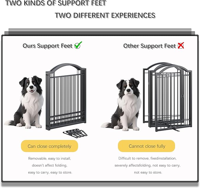 4NM Metal No Drilling Expandable Dog Gate, Extra Wide 144", Extra Tall 32" Free Standing Pet Gate with Door, Gates for Dogs Outdoor or Indoor, with 4PCS Support - Black