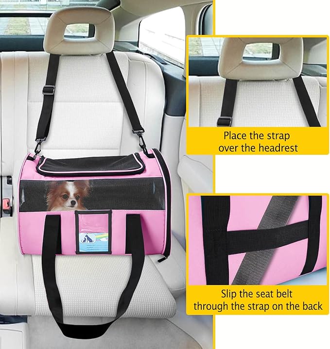 Refrze Pet Carrier Airline Approved, Cat Carriers for Medium Small Cats, Soft Dog Carriers for Dogs, TSA Approved Pet Carrier for Cats Dogs of 15 Lbs, Puppy Carrier,Pink