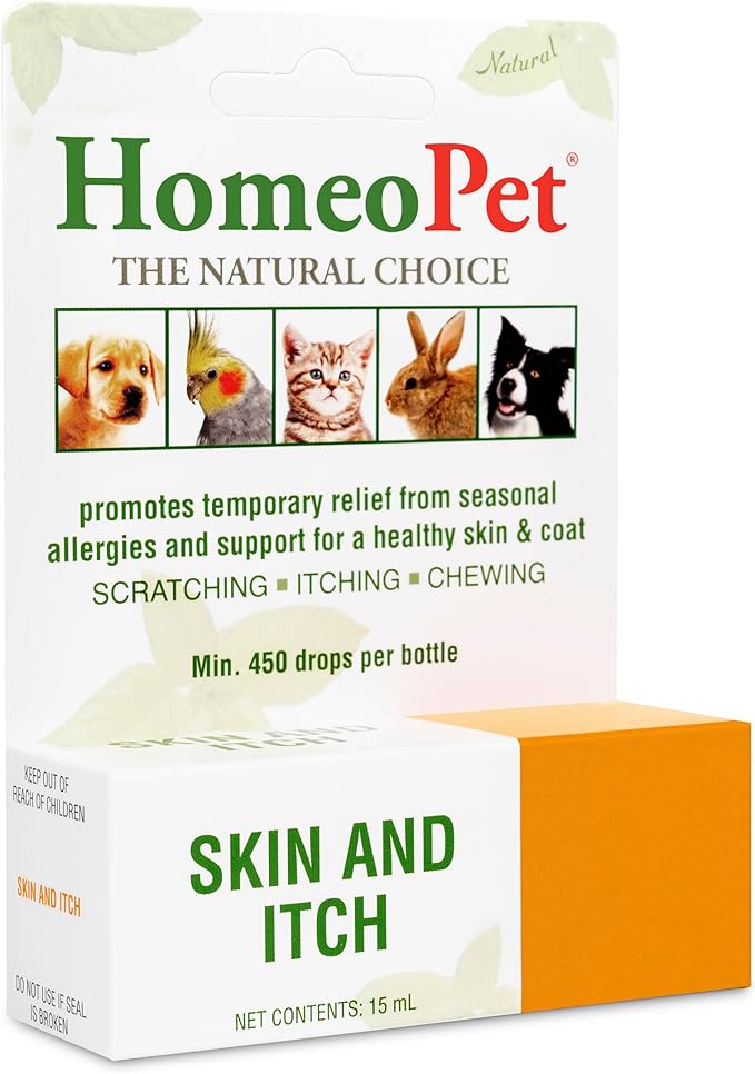 HomeoPet Skin and Itch, Safe and Natural Itch Relief for Dogs and Cats, Coat and Skin Soother for Pets, 15 Milliliters