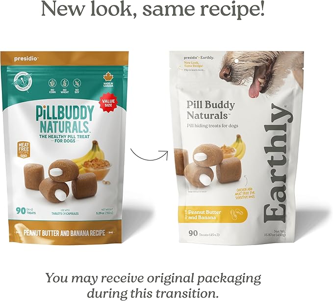 Presidio Pill Buddy Naturals - PB & Banana Recipe Pill Hiding Treats for Dogs - Make A Perfect Pill Concealing Pocket Or Pouch for Any Size Medication - 90 Servings