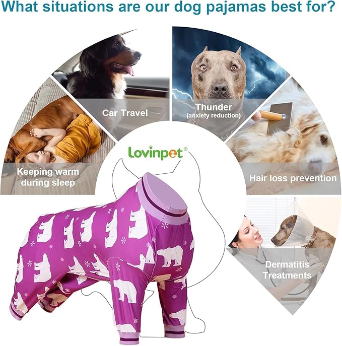LovinPet Giant Pet Costume, Soft Cotton Dog pjs with Polar Bear Snowflake Print, Dog Clothing for Medium, Large Dogs,Pittie Pajamas, 2XL