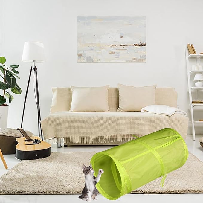 Foldable Spiral Cat Tunnel - Indoor Toy for Small Cats, Kittens, and Rabbits - Tube for Interactive Play and Outdoor Fun - Pet Activity Toy Light Green 20" 3 Pcs