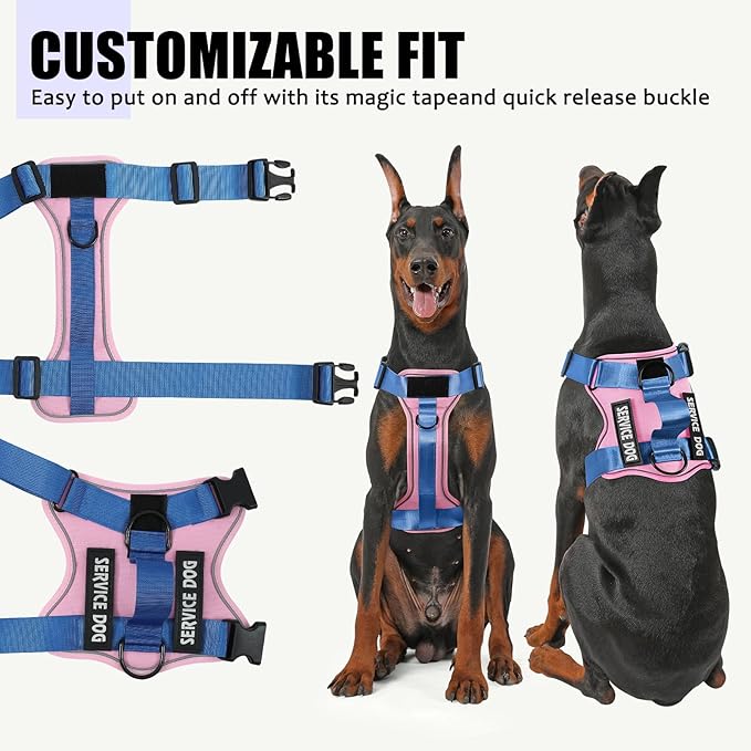 Demigreat Service Dog Harness, Reflective Dog Vest Harness with 5 PCS Patches, Adjustable Soft Oxford Pet Harness, Inner Layer Mesh, Easy to Control for Small Medium Large Dogs