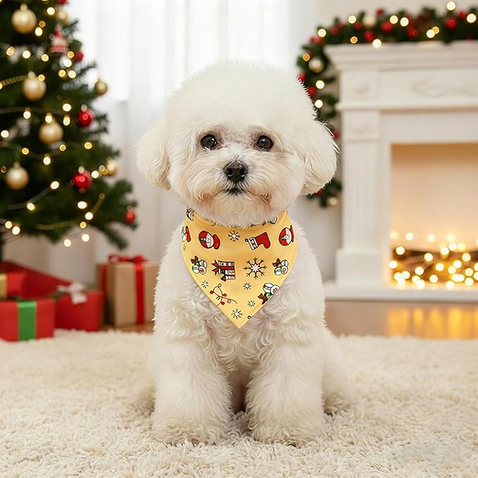4 Pack Dog Bandana Christmas Scarf Bibs Kerchief Set Pet Christmas Costume Xmas Holiday Bandanas for Medium Large Dogs Pets (Large)